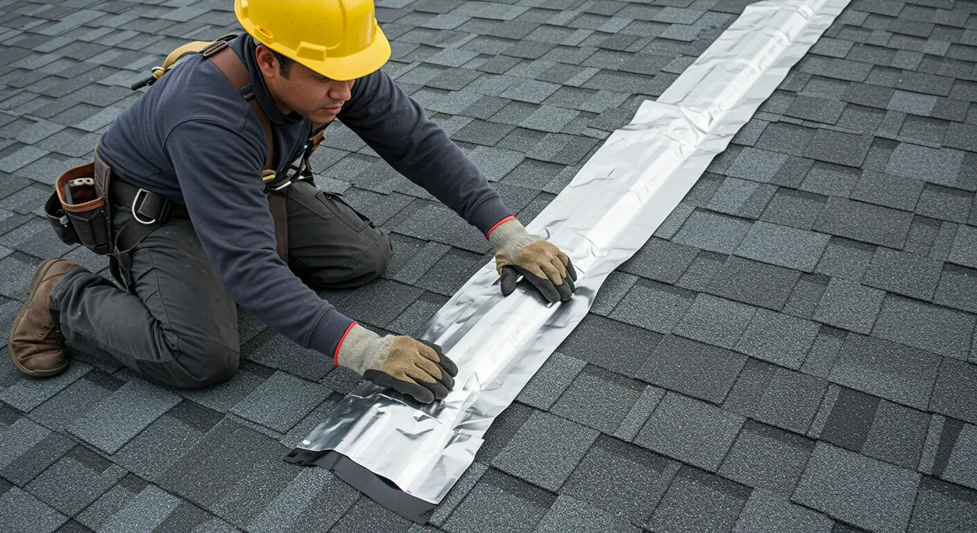 a roofer installing roof flashing